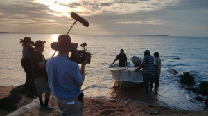 The crew filming a fishing boat on Goulburn Island