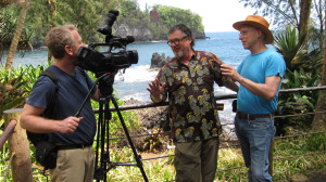 Bob Richman, cinematographer, Bob Holman, host, and David Grubin, filmmaker in Hawaii